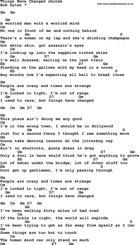 Song Lyrics With Guitar Chords For Things Have Changed