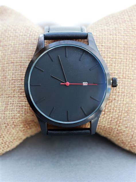 Custom Engraved Personalized Mens Wrist Watch Black Etsy