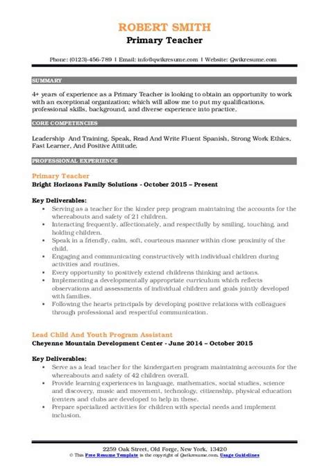 10 Primary Teacher Resume Samples Templates For 2025