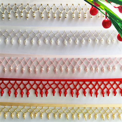 Yards Lot Cm Pearl Bead Hanging Grid Lace Trim Tassel Stage