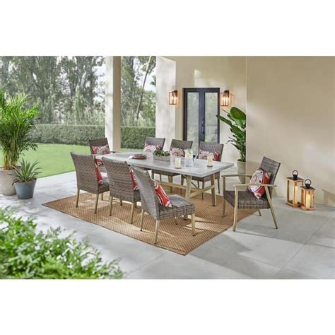 Hampton Bay Rock Cliff Piece Brown Wicker Outdoor Patio Dining Set