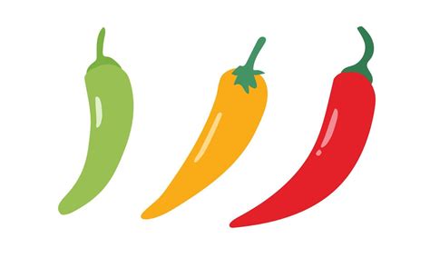 Set Of Simple Red Green Yellow Chili Pepper Clipart Vector