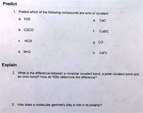 Solved Predict Predict Which Of The Following Compounds Are Ionic Or