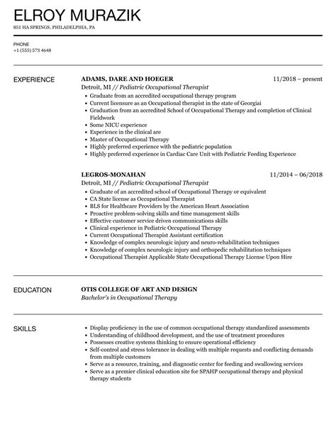 Pediatric Occupational Therapist Resume Samples | Velvet Jobs