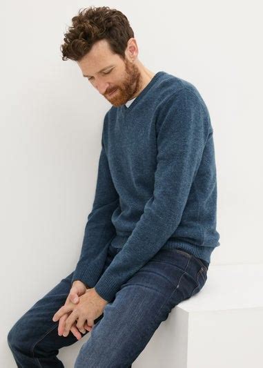 Lincoln Blue Lambswool V Neck Jumper Matalan