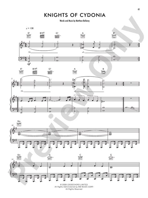 Knights of Cydonia: Piano/Vocal/Guitar: Muse - Digital Sheet Music Download