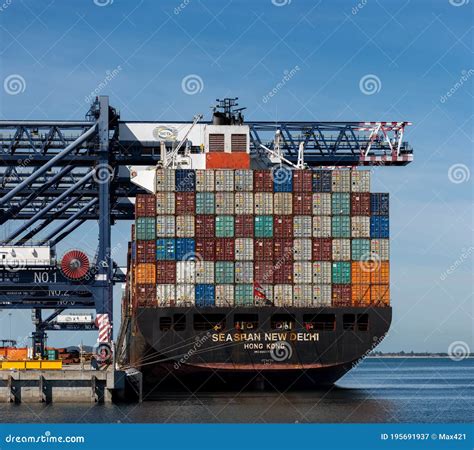 Panorama Cargo Ship Loaded With Colored Containers At Hayes Dock