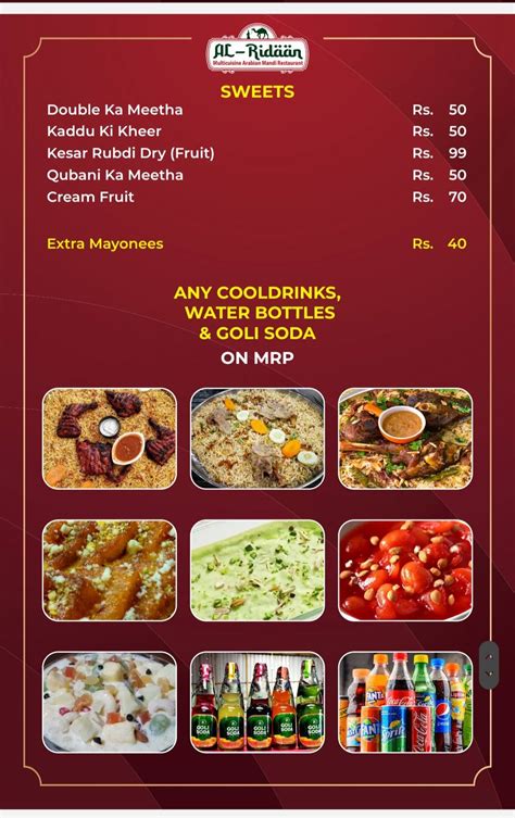 Menu At Al Ridaan Restaurant Arabian Mandi Hyderabad