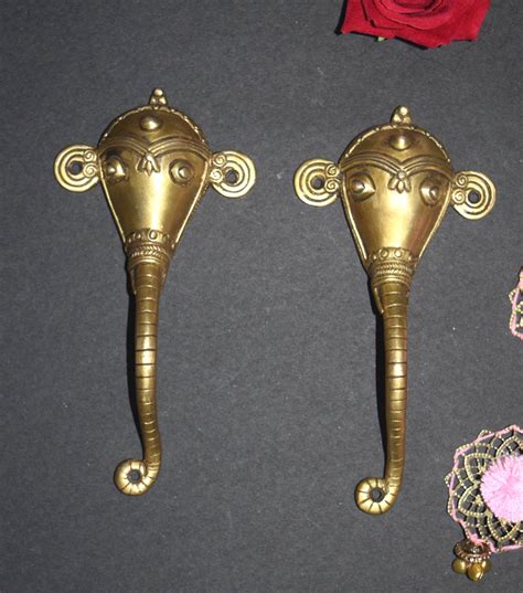 Tribal Art Ganesha Brass Door Handles Elephant Calf Head Figure Door Pulls Furniture Hardware