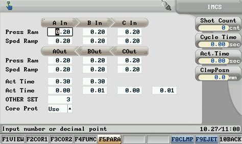 Core parameters settings of Injection Molding Machine