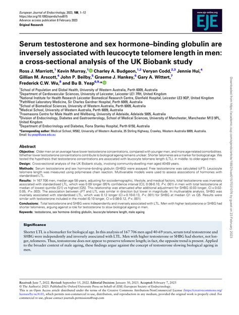 PDF Serum Testosterone And Sex Hormone Binding Globulin Are Inversely