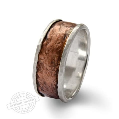 Wide Infinty Men Band Sterling Silver And Copper Ring Rustic Silver Wedding Band Copper Wide