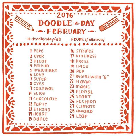 The Doodle A Day February List Is Here Challenge Yourself To Draw With