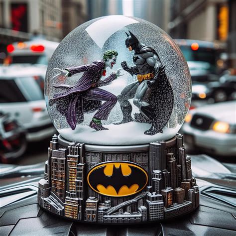 Premium Photo | Snow globe with Batman inside and Batman logo on the base