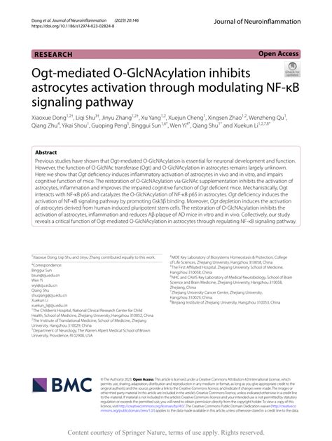 PDF Ogt Mediated O GlcNAcylation Inhibits Astrocytes Activation