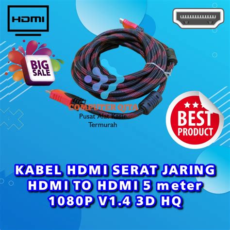 Jual KABEL HDMI SERAT JARING HDMI TO HDMI 5 Meter 1080P V1 4 3D HQ