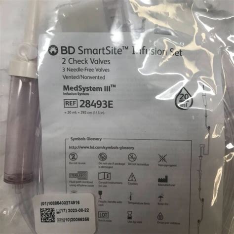 Bd 28493e Smartsite Infusion Set 2 Check Valves 3 Needle Free Valves Vented Nonvented 20ml