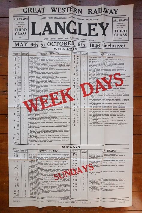 1946 GWR Railway Timetable Poster Langley | eBay