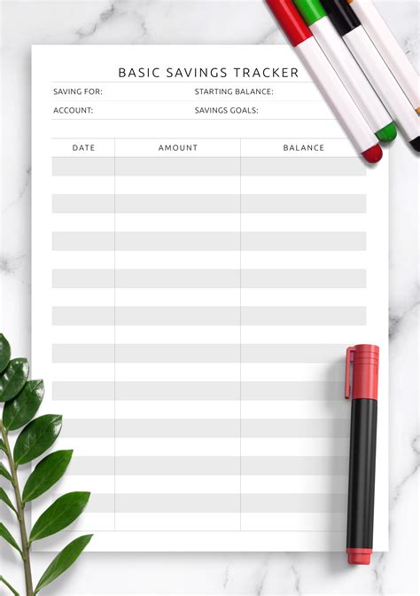 Download Printable Basic Savings Tracker Template Pdf