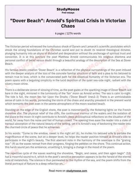 Dover Beach Arnolds Spiritual Crisis In Victorian Chaos Free Essay Example