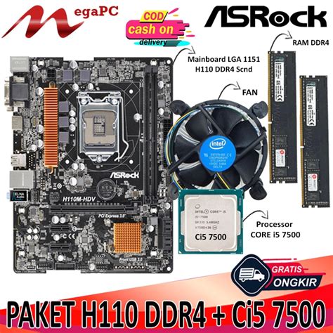 Jual Paket Mainboard LGA 1151 H110 DDR4 Core I5 7400 7500 FAN