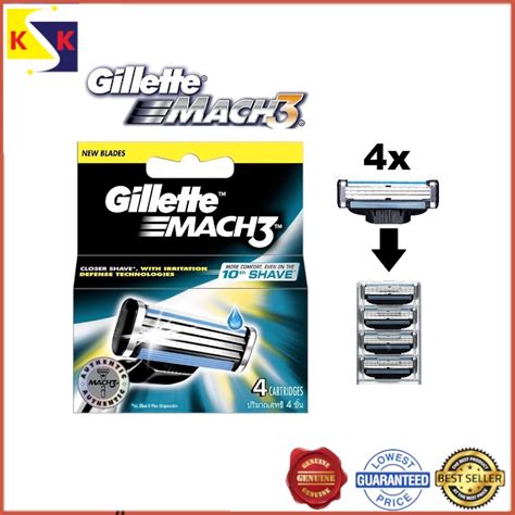 ORIGINAL Gillette Mach 3 4 Pcs Refill Cartridges Pisau Cukur Shopee