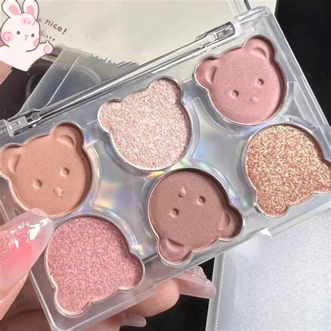 6 Color Cute Bear Eyeshadow Palette Nude Purple Glitter Pearly Eye Shadow Matte Long Lasting