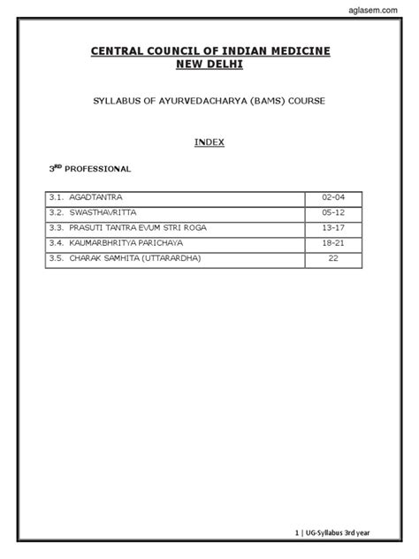 Central Council Of Indian Medicine New Delhi Syllabus Of Ayurvedacharya Bams Course