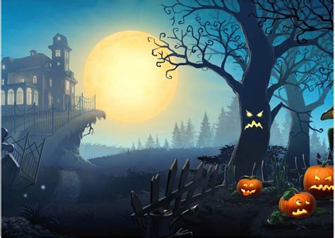 AIIKES 7x5FT Halloween Backdrop Horror Tree Pumpkin Castle Moon