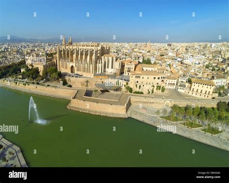 Aerial View From Parc De La Mar To La Seu Cathedral Royal Palace Of La