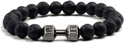 Cosmos Natural Black Volcanic Lava Stone Dumbbell Bracelet Black