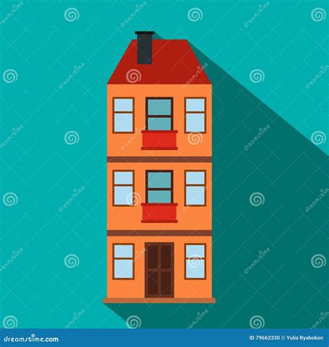 Three Storey House Flat Icon Stock Vector Illustration Of Housing