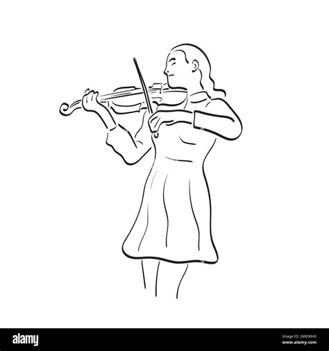 Woman Playing Violin Illustration Vector Hand Drawn Isolated On White