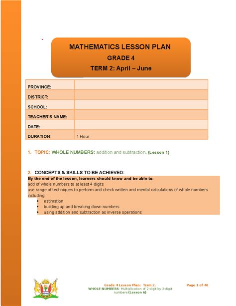 Grade Mathematics Lesson Plans