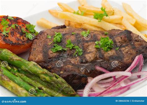 Grilled Sirloin Steak And Fries Dinner Stock Photo Image Of