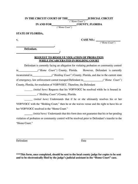 Fillable Online Request To Resolve Violation Of Probation While