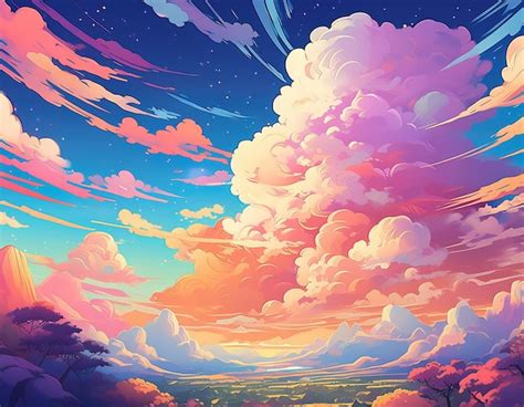 Premium Photo Anime Sky With Colorful Clouds