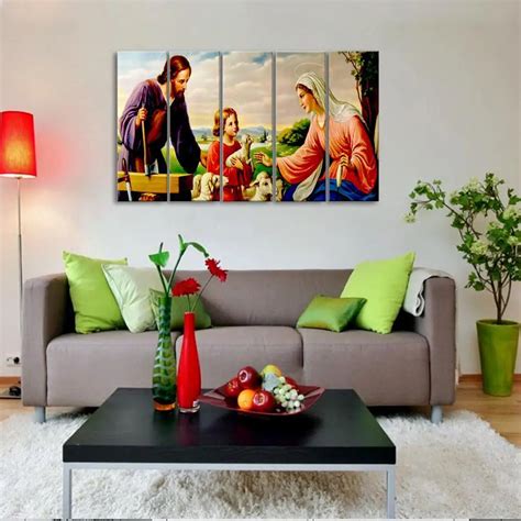 Jesus With Family Spiritual Wall Painting On Canvas In Multiple Frames ...