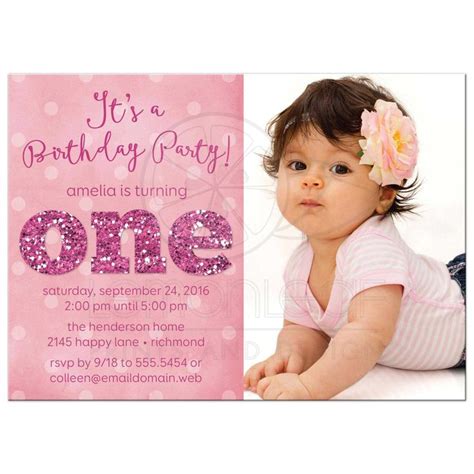 Ist Birthday Party Photo Invitations Sparkle One Birthday Invitation Card Template 1st