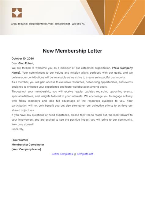 Free New Membership Letter Template to Edit Online