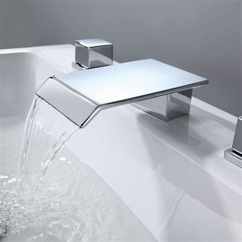 Moda Chrome Waterfall Widespread Bathroom Sink Faucet Square Double