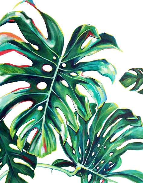 Monstera Leaf Art Print Tropical Flora Painting Swiss Cheese Etsy