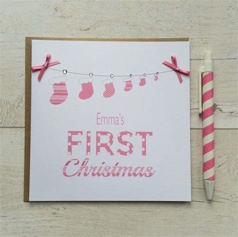 Personalised Babys First Christmas Christmas Card In Pink Lb028