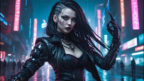 Cyberpunk Femme Fatale Exploring The Dark Streets Of A Futuristic City