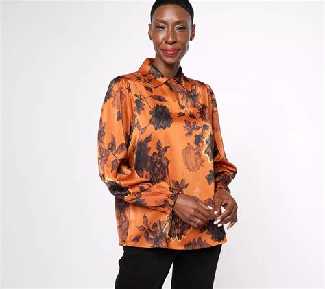 Denim Co Canyon Retreat Printed Long Sleeve Silky Blouse Qvc