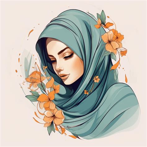 Premium Photo Muslim Hijabi Women With Leaf Handdrawn Line Art