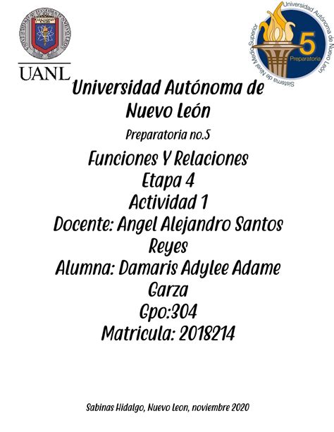 Actividad Etapa Funciones Y Relaciones Uanl Studocu