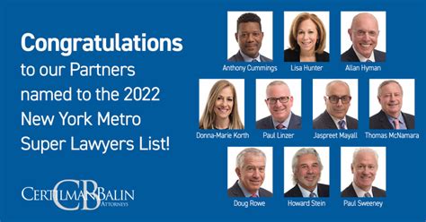 10 Certilman Balin Attorneys Named 2022 NY Metro Super Lawyers®and 11 ...