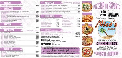 Menu at Nico's Pizza pizzeria, Grisignano di Zocco