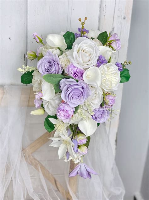 Cascading Wedding Bouquet Lavender And White Bridal Bouquet Etsy